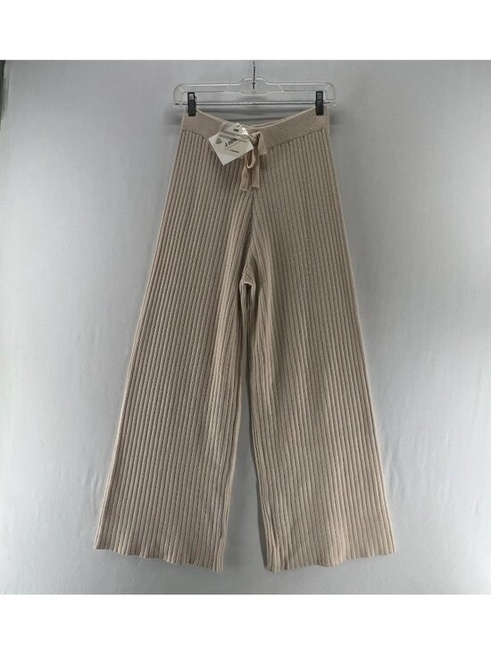 J.ING Pants - J.ING Ribbed Knit Wide Leg Lounge Pants Women One Size Stretch Drawstring Beige